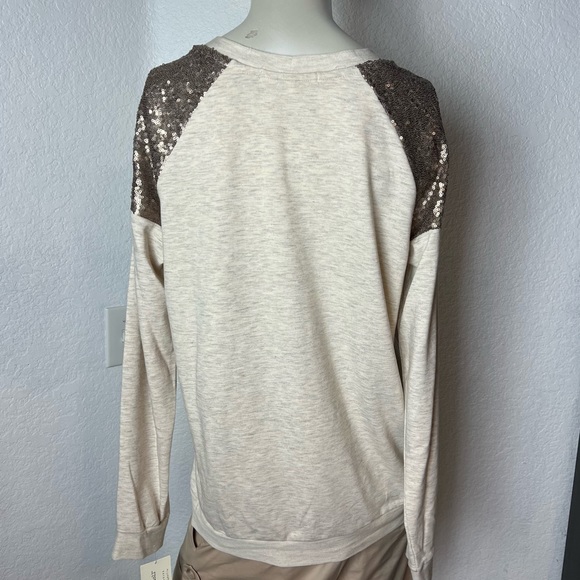Living Doll Los Angeles Cream Long Sleeve Bronze embellishments Top - Picture 7 of 13